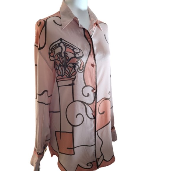 MARIO PUCCI CECCONI SIGNED ITALIAN 100% SILK VINTAGE 1960'S LONG SLEEVE BLOUSE - Picture 3 of 12